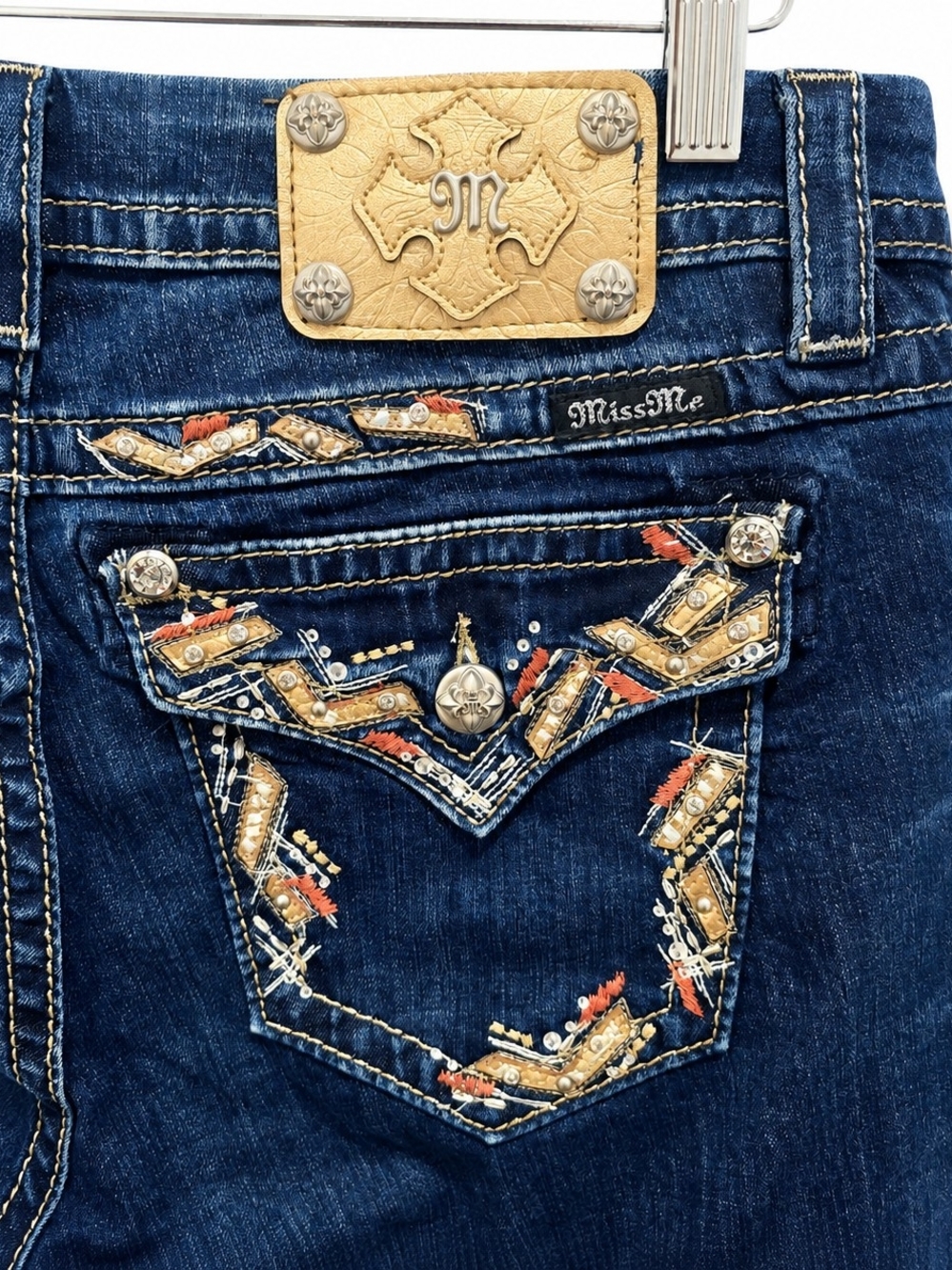 Miss Me Size 30 Easy Boot Jeans Dark Wash Embellished Flap Pocket Stretch Denim